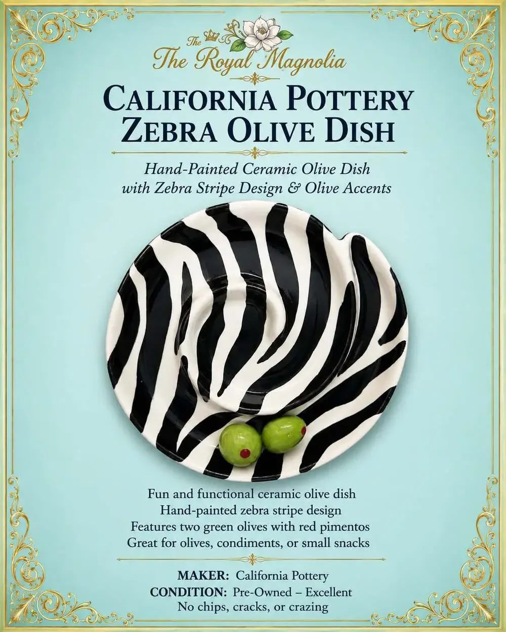 California Pottery Zebra Olive Dish
